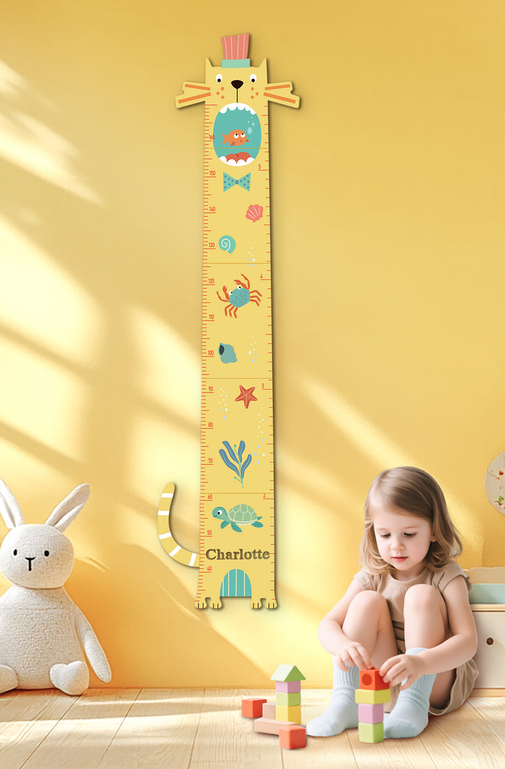 Personalized Wooden Cat Growth Chart for Kids Room