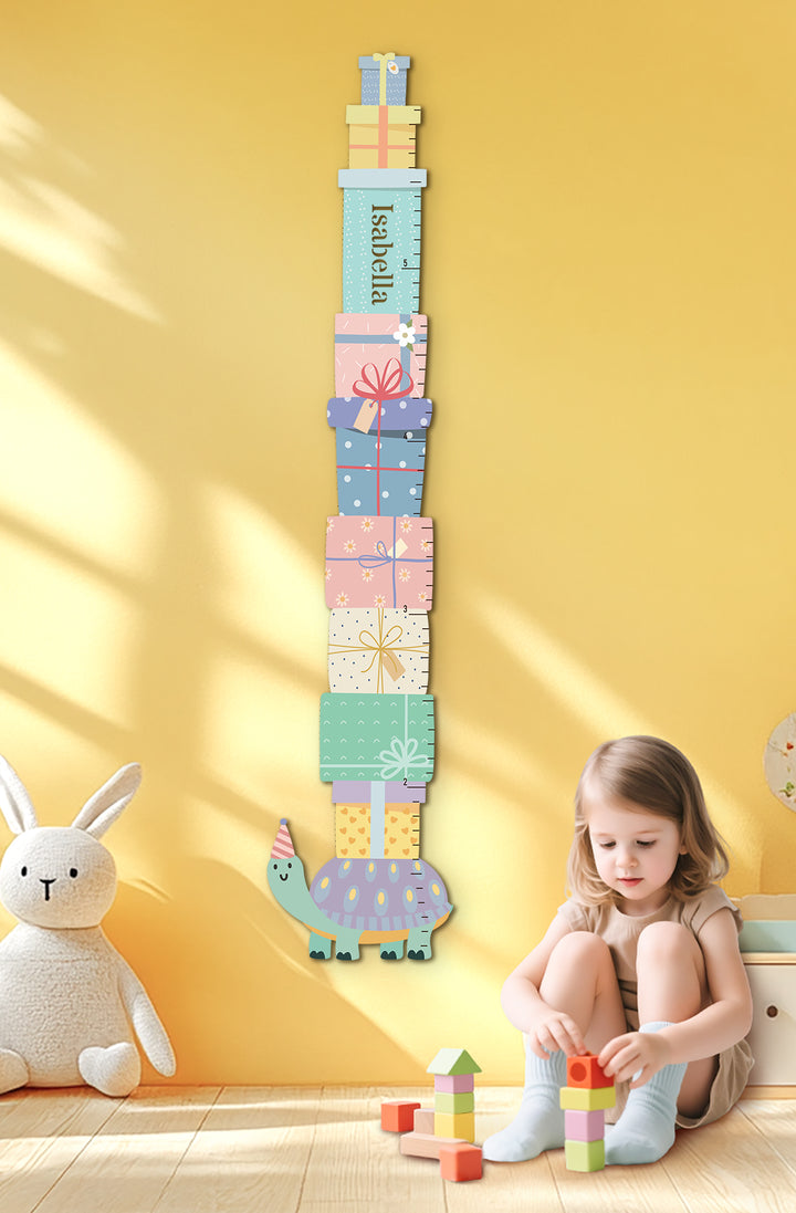 Personalized Wooden Turtle Gift Box Growth Chart for Kids Woodemon