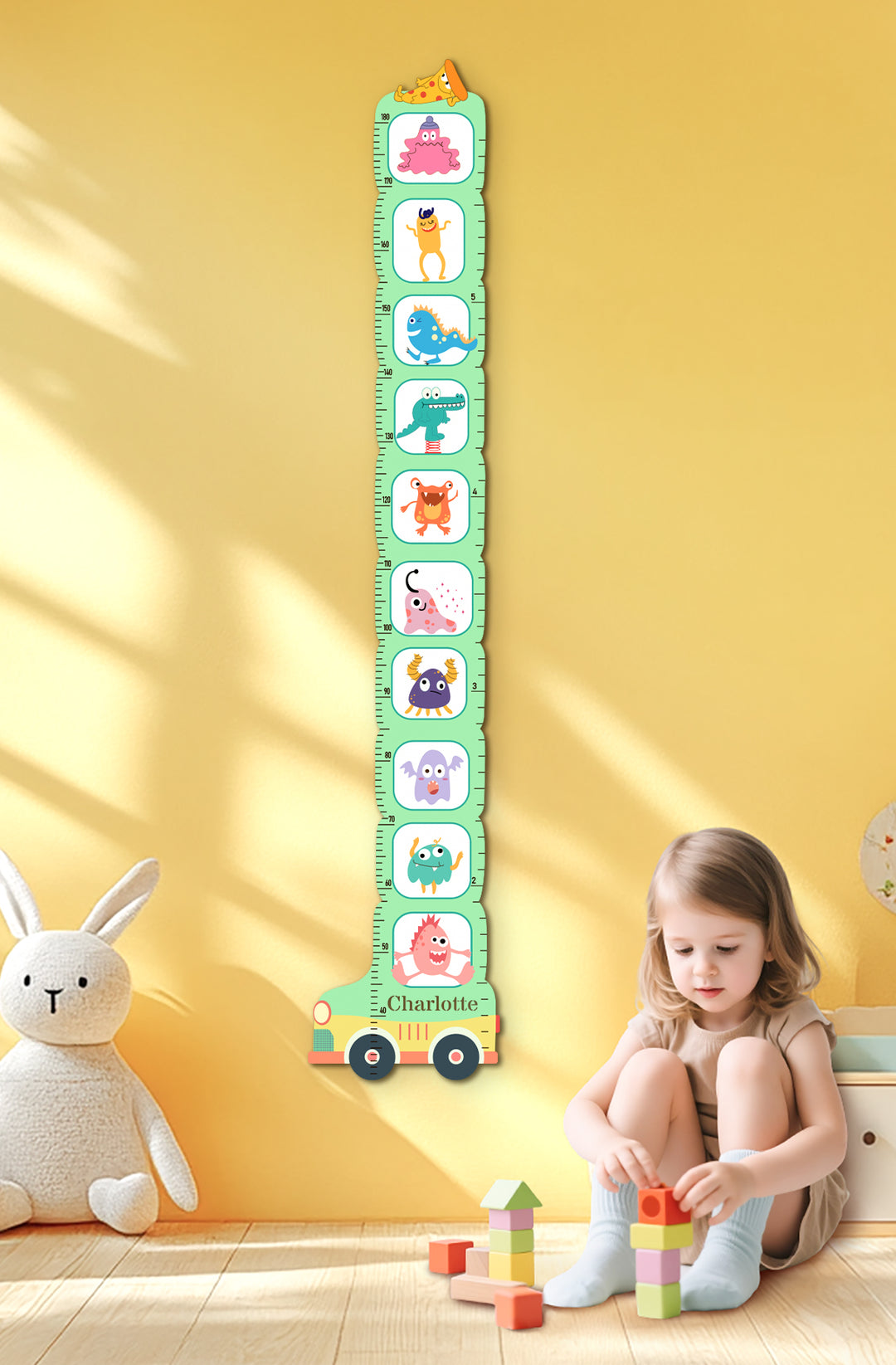Personalized Wooden Monster School Bus Growth Chart for Kids Woodemon