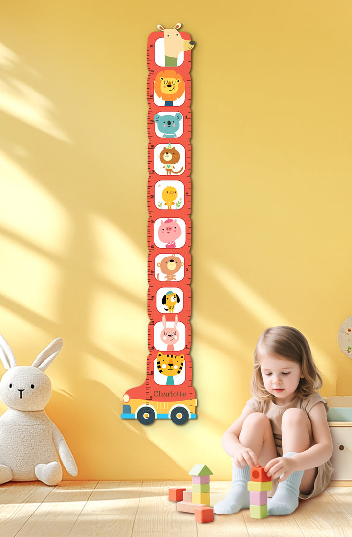 Personalized Wooden Safari Animal Growth Chart for Kids Woodemon