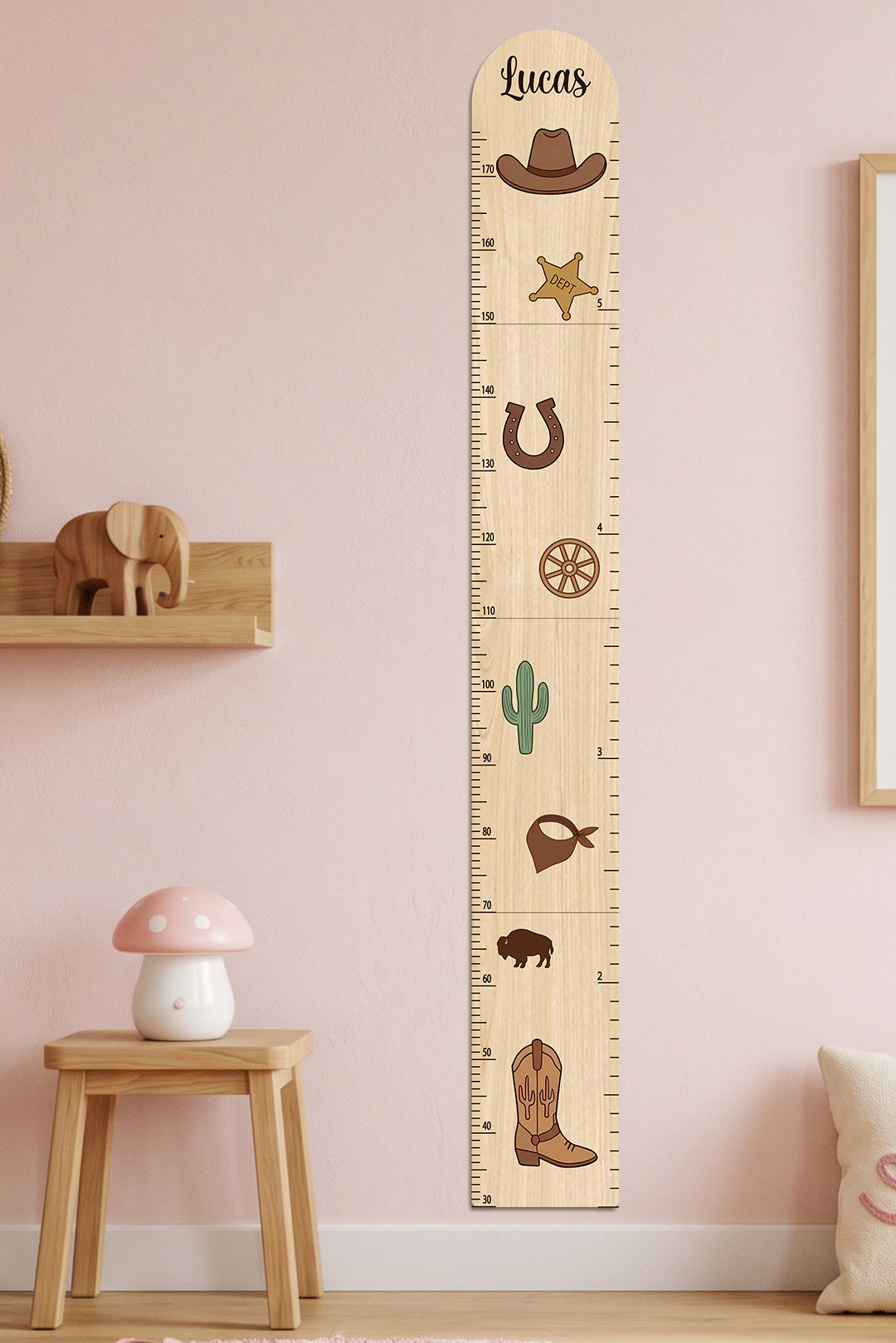 Personalized Wooden Western Growth Chart for Kids
