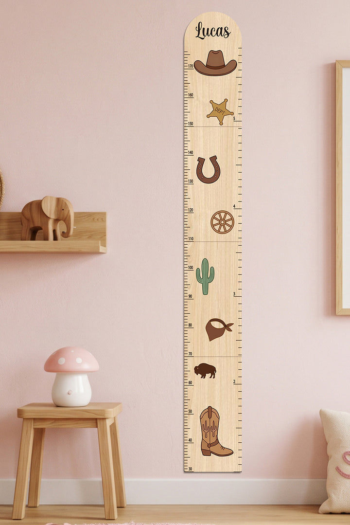 Personalized Wooden Western Growth Chart for Kids