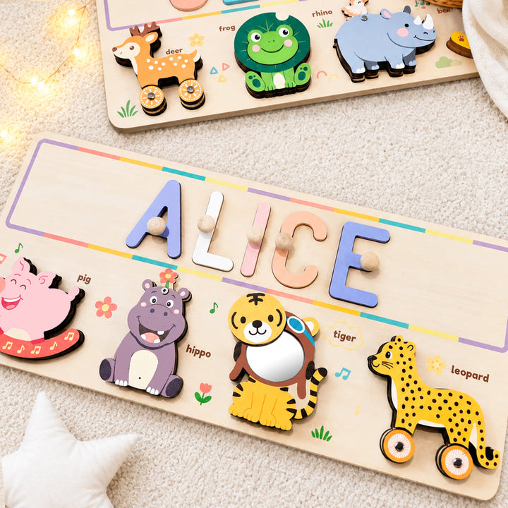 Personalized Wooden Animal Name Puzzle Busy Board Woodemon