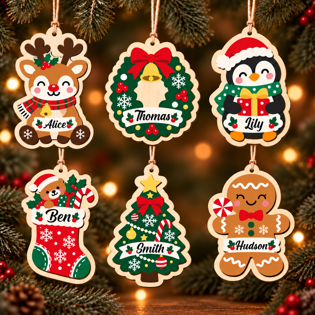 Personalized Wooden Christmas Ornament with Custom Name Woodemon