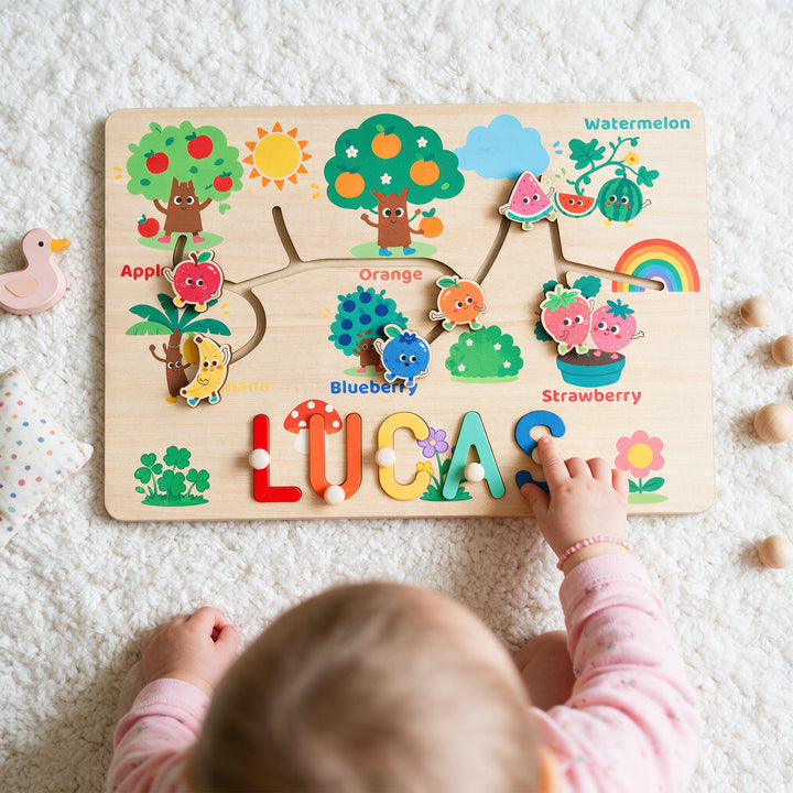 Personalized Montessori Fruit Sliding Name Puzzle Woodemon