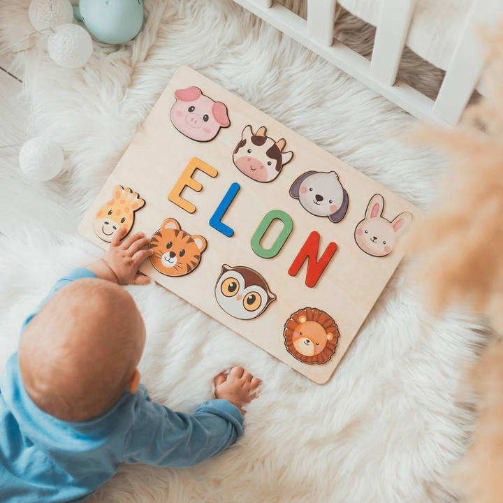 Personalized Wooden Baby Name Puzzle with Animals