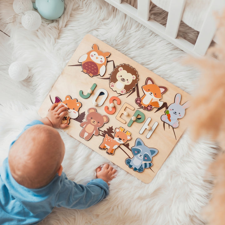 Personalized Wooden Forest Animal Name Puzzle -Super-sized Element