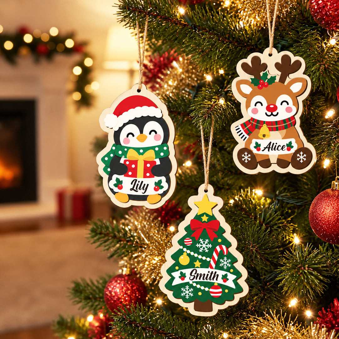 Personalized Wooden Christmas Ornament with Custom Name Woodemon