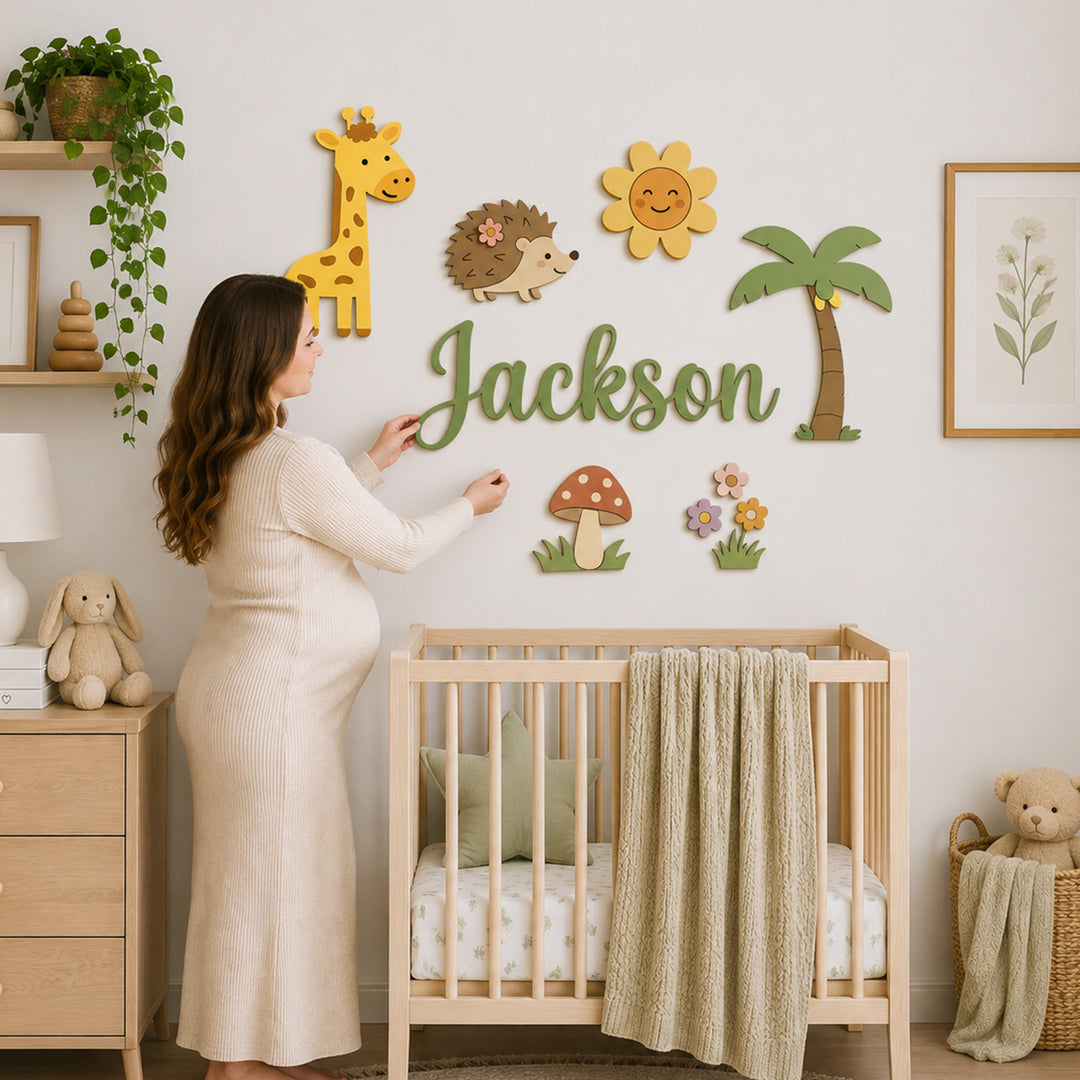 Personalized Wooden Nursery Name Sign – Custom Kids Room Wall Decor Woodemon