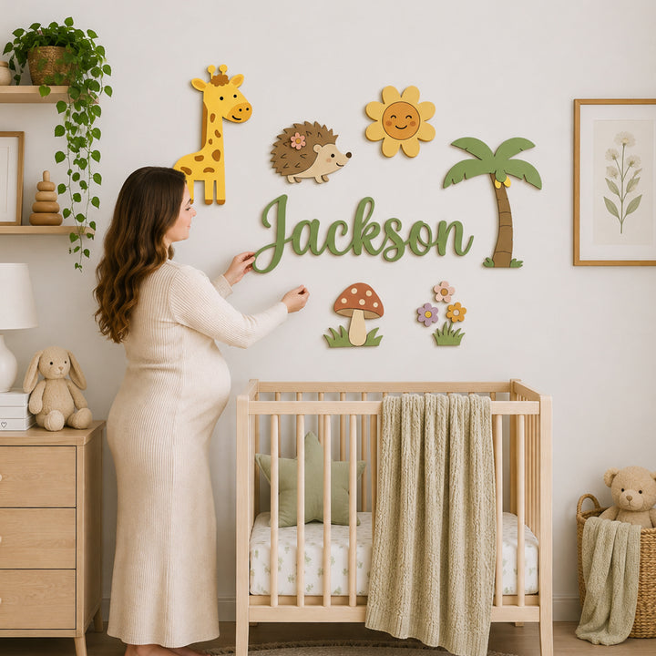 Personalized Wooden Nursery Name Sign – Custom Kids Room Wall Decor Woodemon