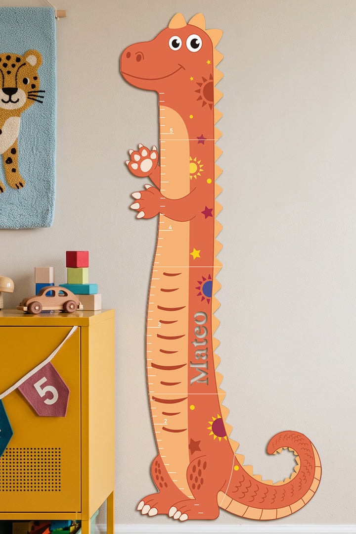 Personalized Wooden Dinosaur Growth Chart for Kids Room Woodemon