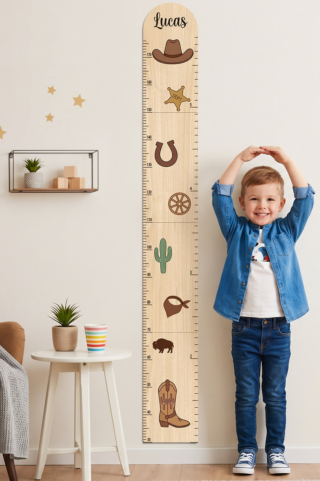 Personalized Wooden Western Growth Chart for Kids