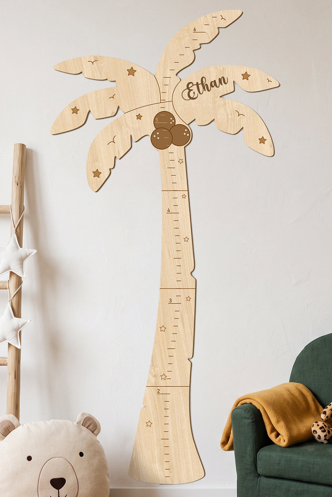 Personalized Wooden Palm Tree Growth Chart for Kids Woodemon