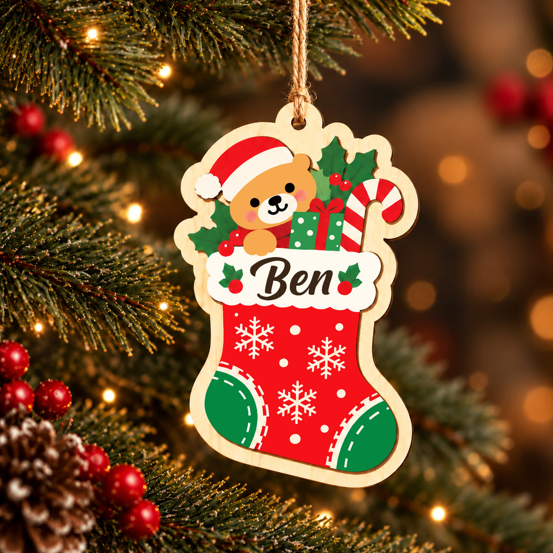 Personalized Wooden Christmas Ornament with Custom Name Woodemon