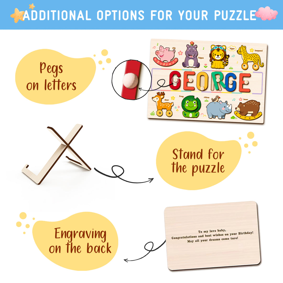 Personalized Wooden Animal Name Puzzle Busy Board Woodemon