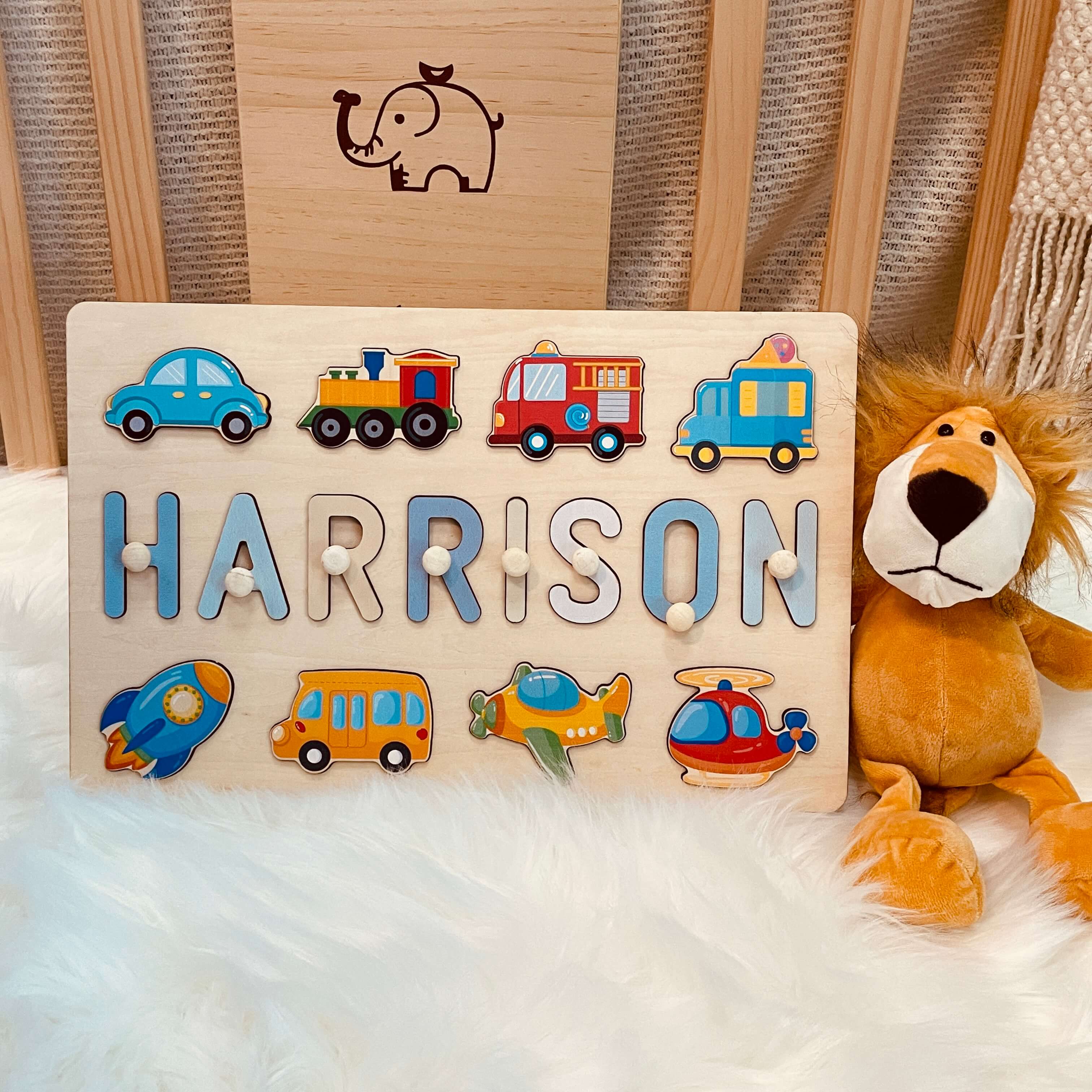 Product Name: Personalized Wooden Name Puzzle For Baby GiftMaterial: Eco-Friendly Plywood Basswood Letters Available: Up to 10Engraving Messages: AvailableNon-Toxic: YesNon-Harmful: Yes Color: Pastel-boy; Pastel-girl; Pastel Rainbow; Rainbow; Purple-Pink;