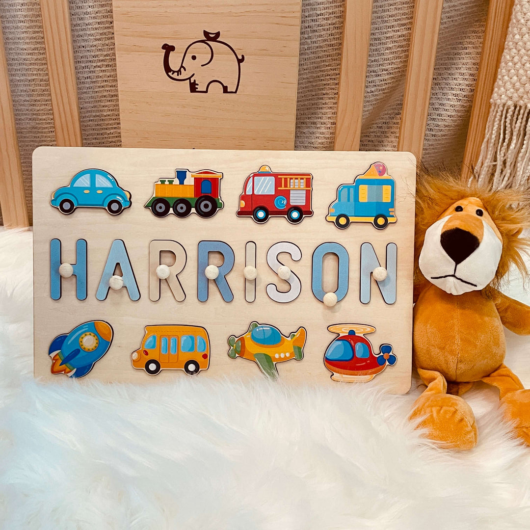 HARRISON Name Puzzle with Car and Train - Color Pastel-Boy