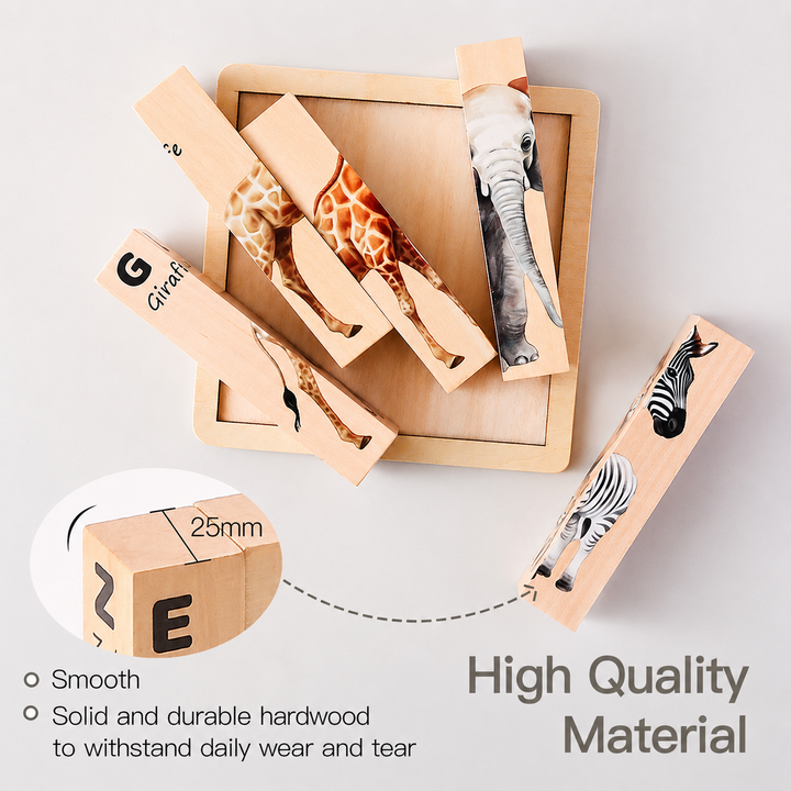 Montessori Wooden Animal Puzzle Board for Toddlers – 3D Wildlife Learning Toy Woodemon