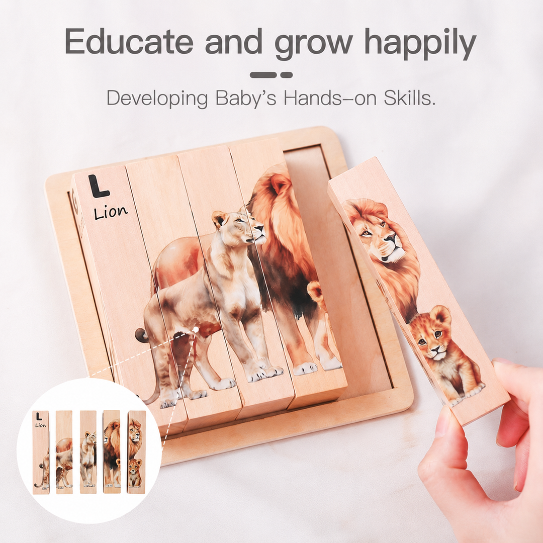 Montessori Wooden Animal Puzzle Board for Toddlers – 3D Wildlife Learning Toy Woodemon