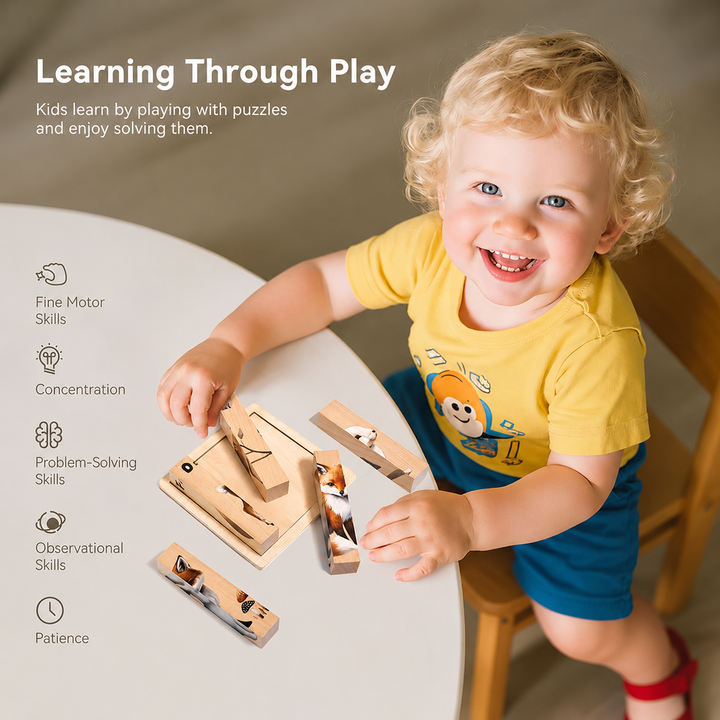 Montessori Wooden Animal Puzzle Board for Toddlers – 3D Wildlife Learning Toy Woodemon