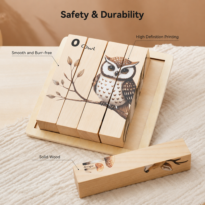 Montessori Wooden Animal Puzzle Board for Toddlers – 3D Wildlife Learning Toy Woodemon