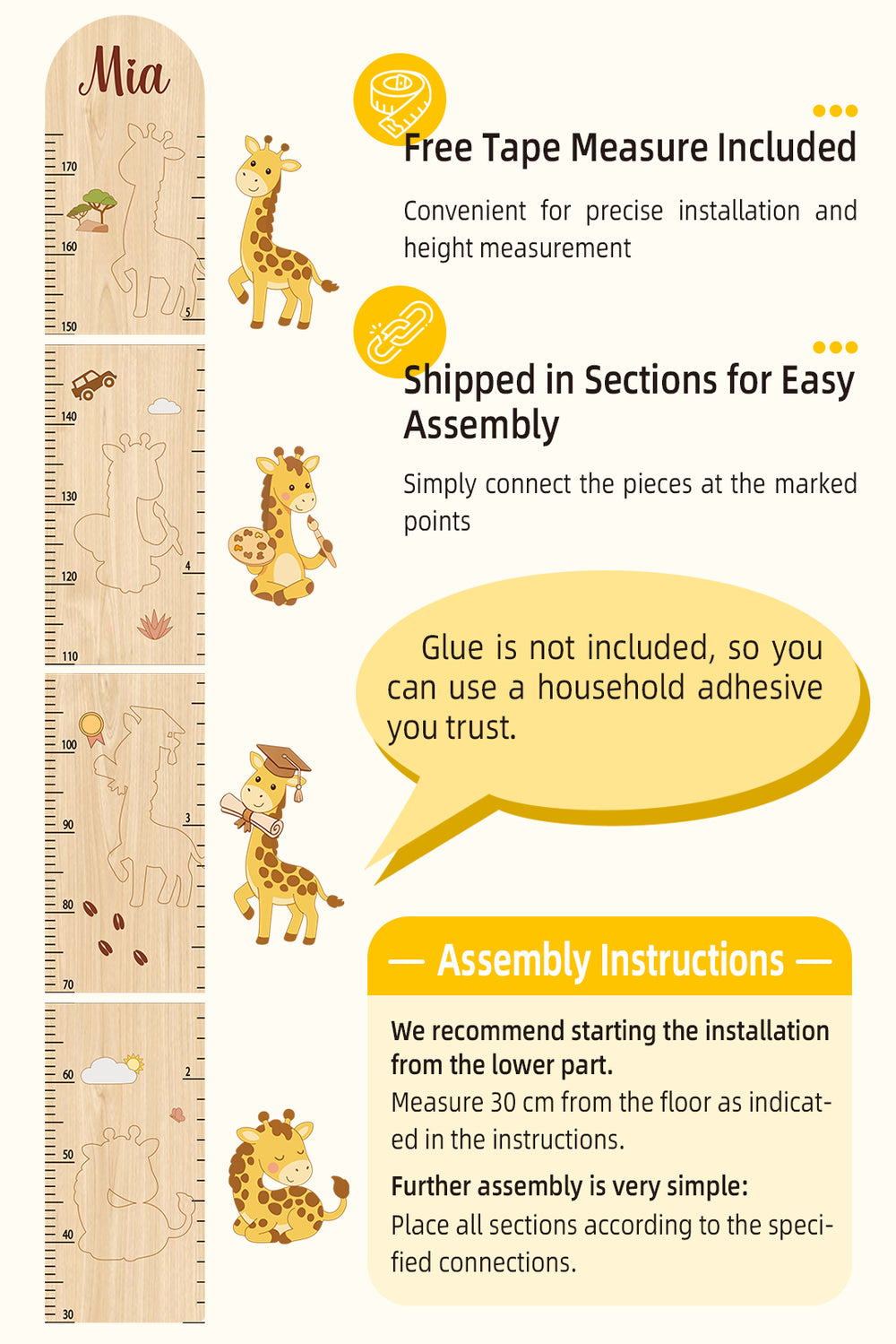 Personalized Wooden Giraffe DIY Growth Chart