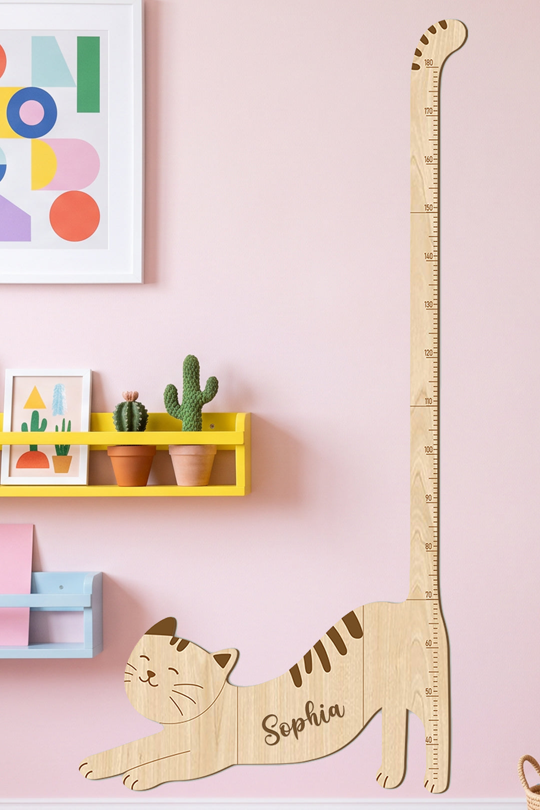 Personalized Wooden Cat Growth Chart for Kids Nursery Decor Woodemon