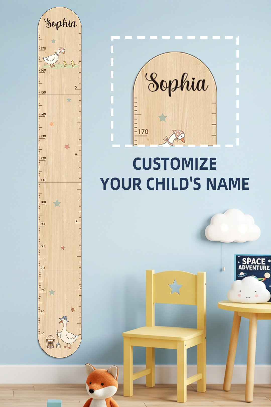 Personalized Wooden Goose Family Growth Chart for Kids