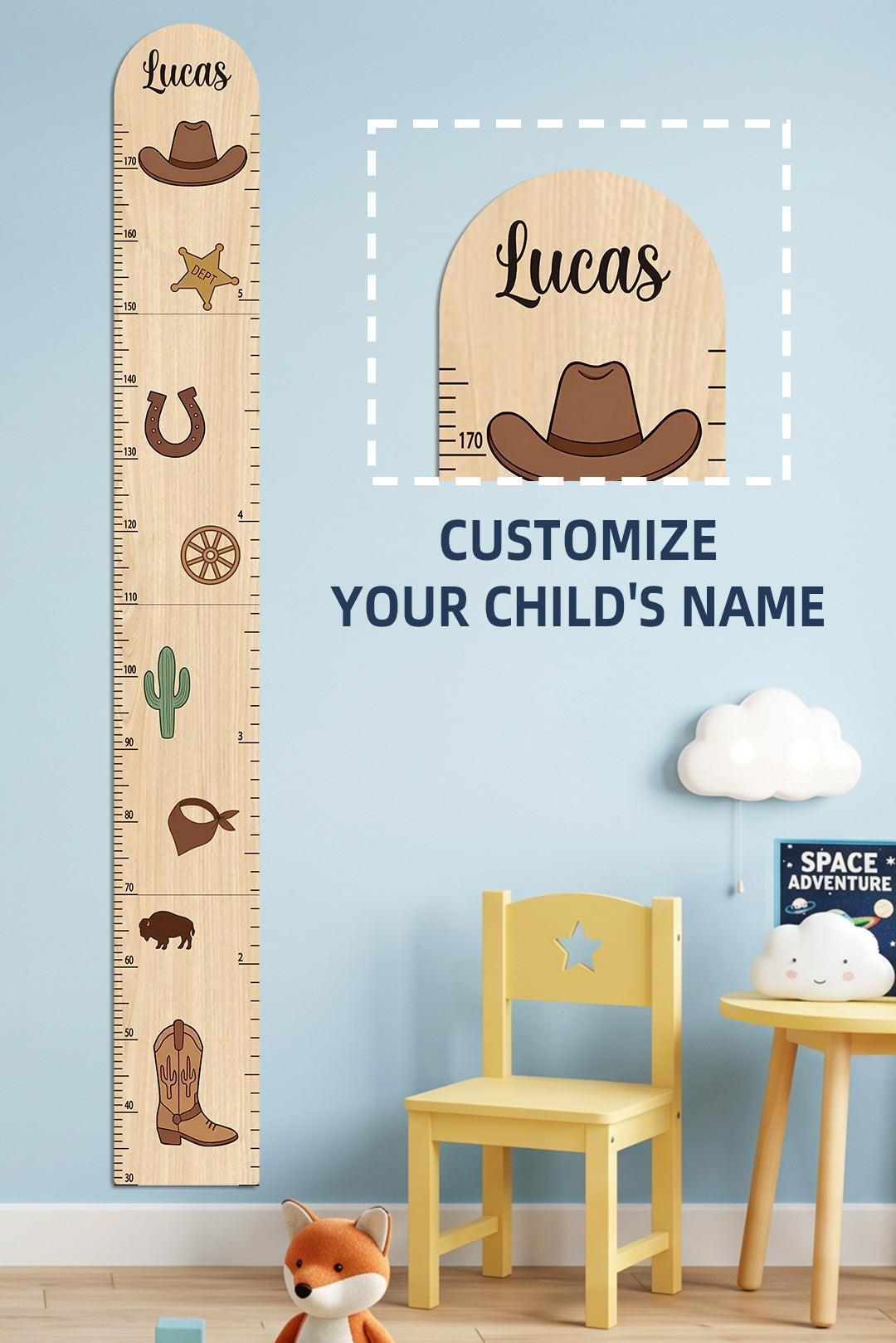 Personalized Wooden Western Growth Chart for Kids