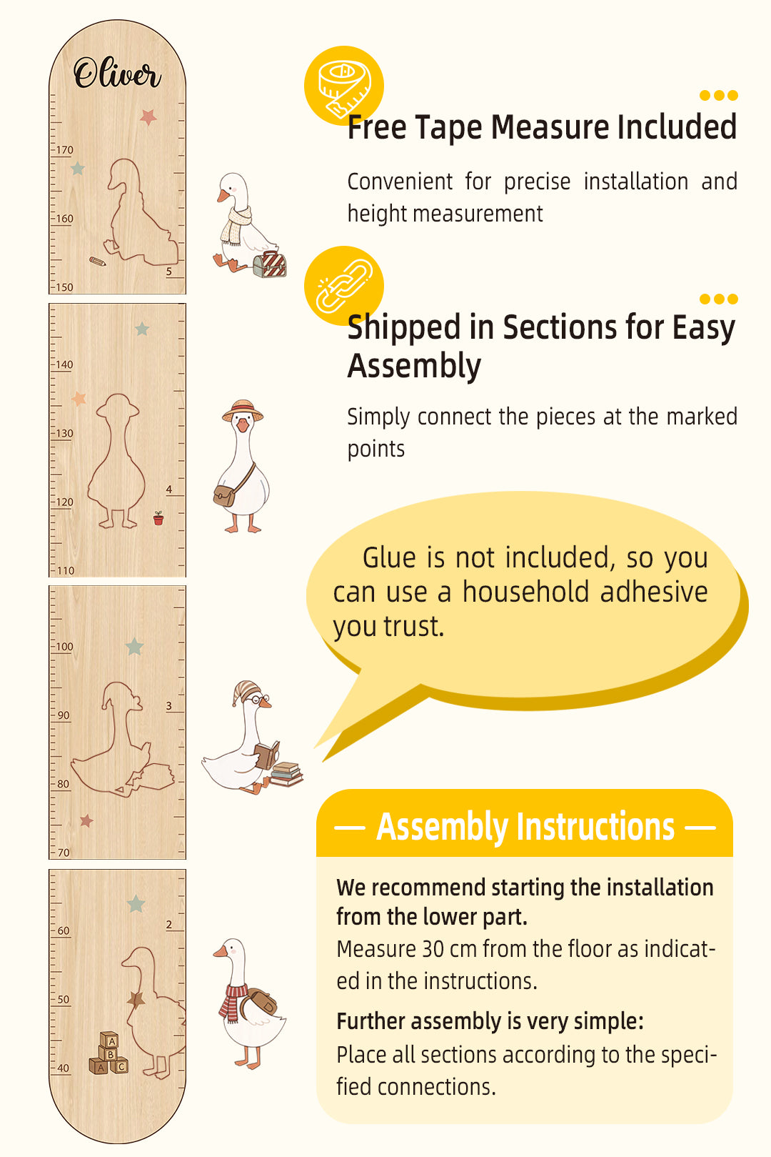 Personalized Wooden Goose Growth Chart with DIY Decor for Kids
