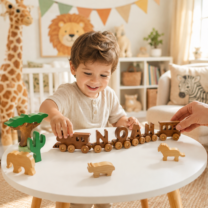 Personalized Wooden Train Set With Name Woodemon