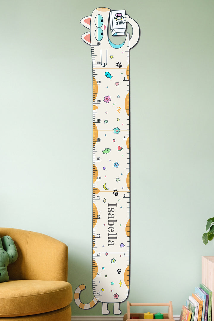 Personalized Wooden Milk Cat Growth Chart for Kids Woodemon