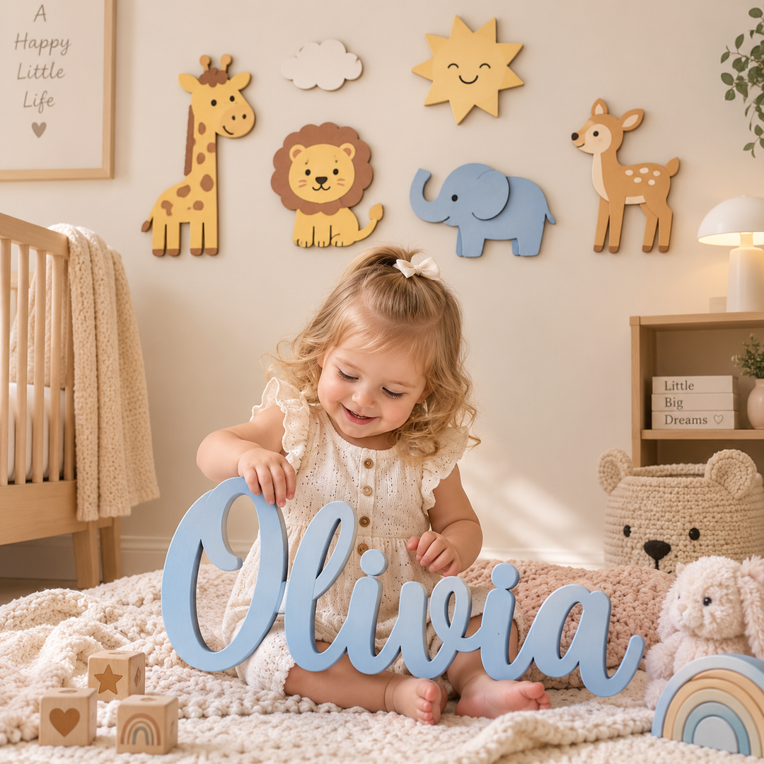 Personalized Wooden Nursery Name Sign – Custom Kids Room Wall Decor Woodemon