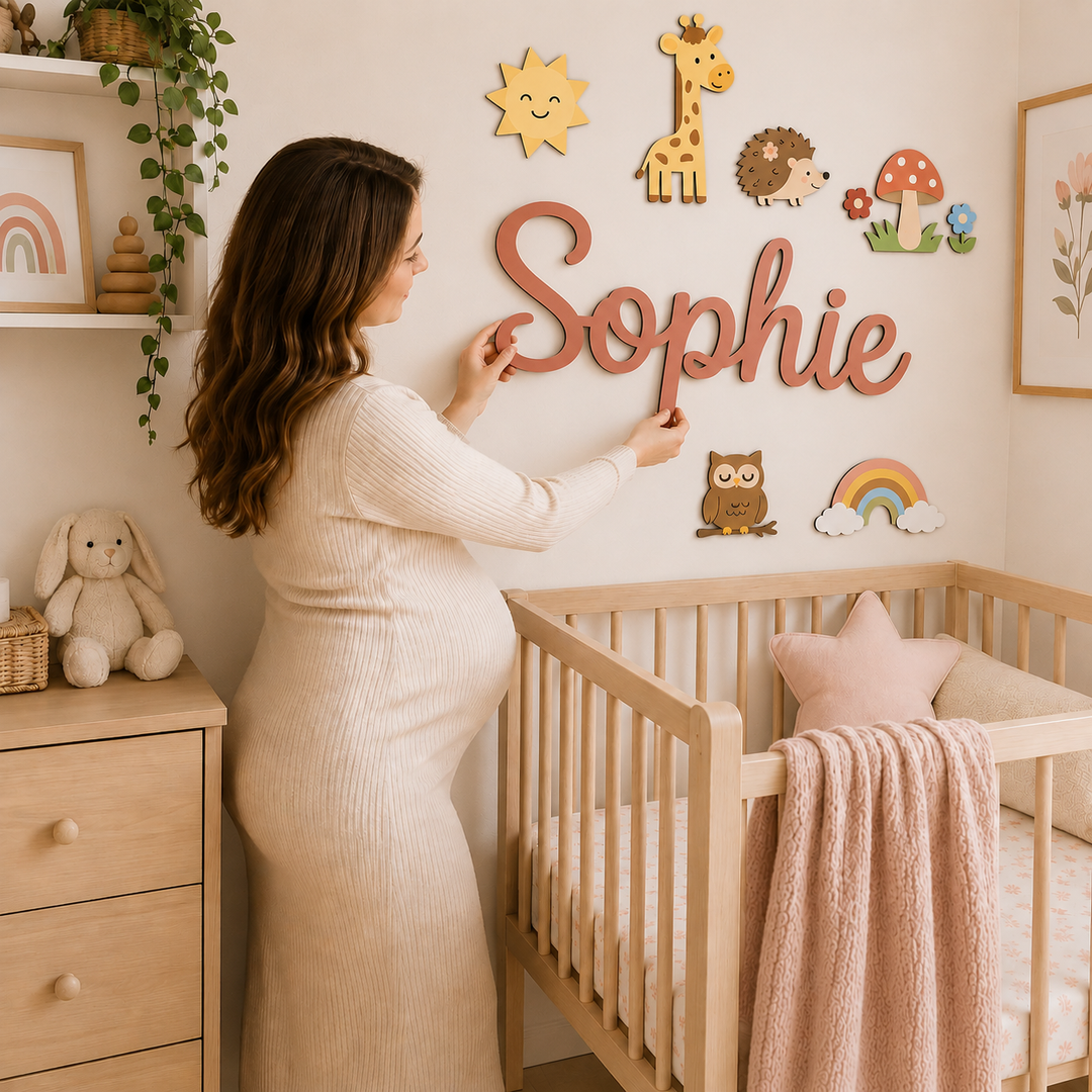 Personalized Wooden Nursery Name Sign – Custom Kids Room Wall Decor Woodemon