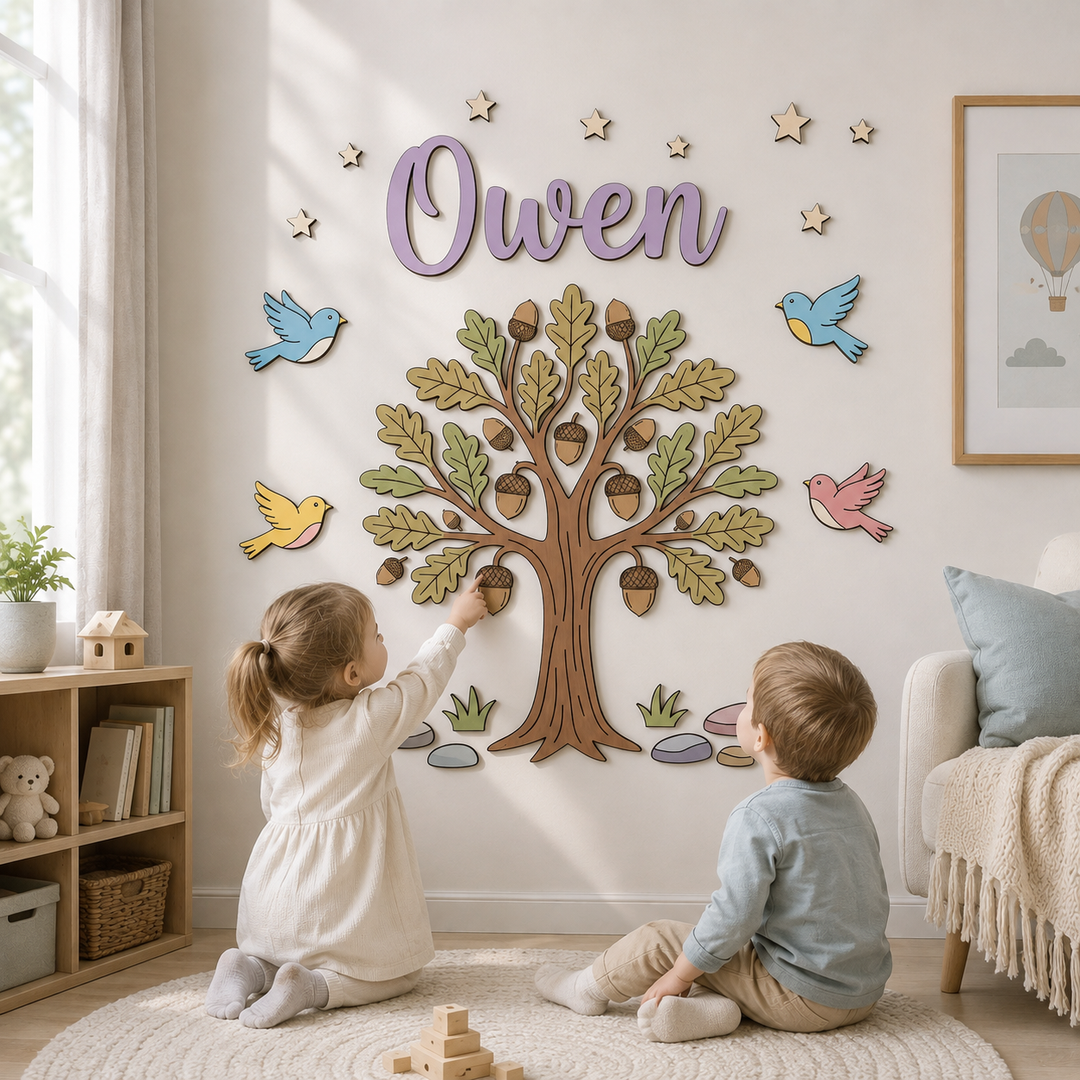 Personalized Wooden Nursery Name Sign – Cute Animal Themes Woodemon