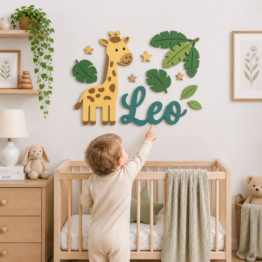 Personalized Wooden Nursery Name Sign – Cute Animal Themes Woodemon