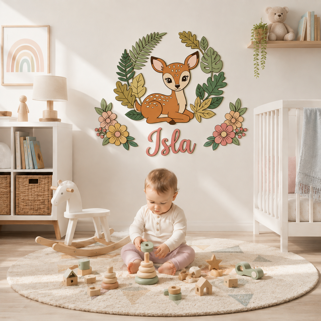 Personalized Wooden Nursery Name Sign – Cute Animal Themes Woodemon