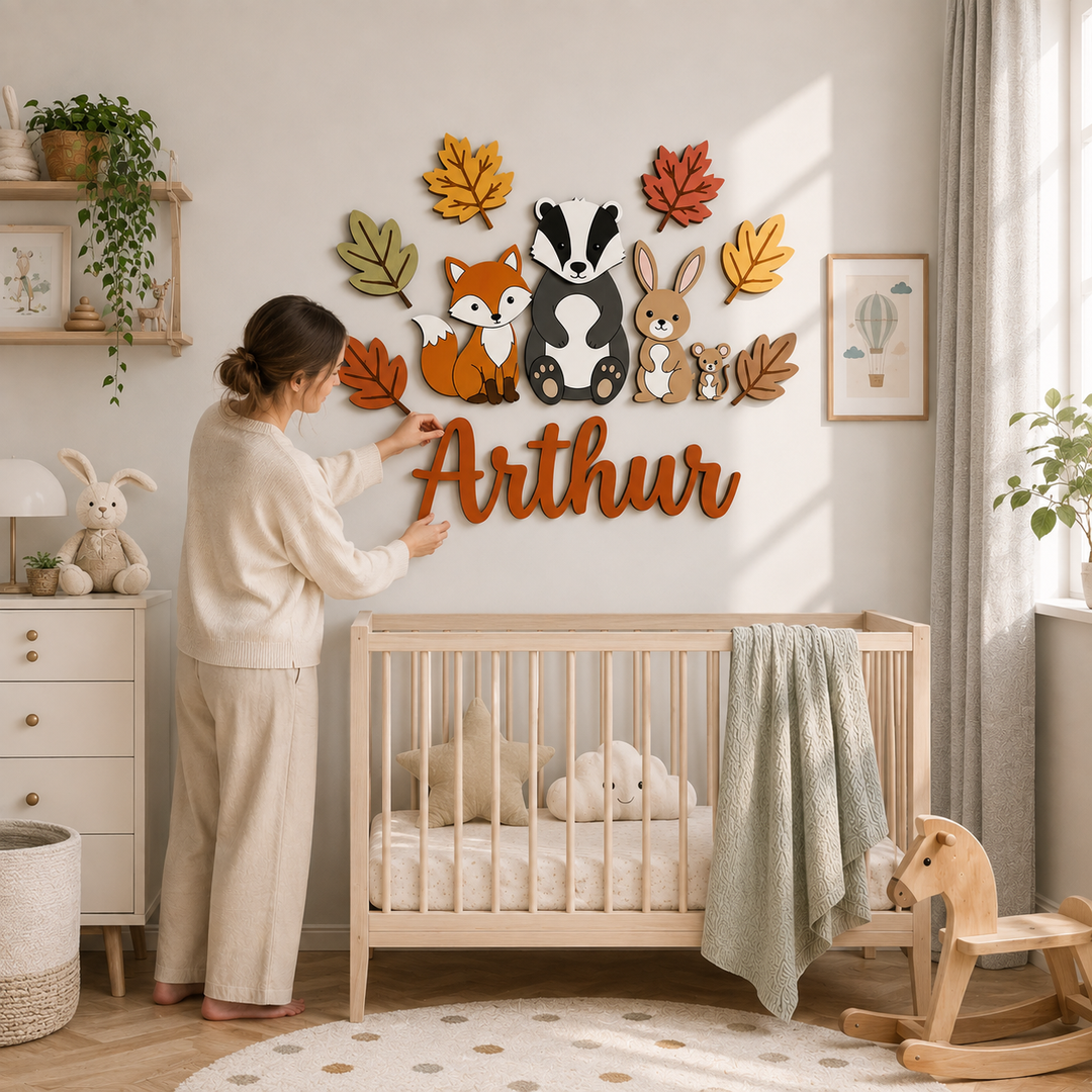 Personalized Wooden Nursery Name Sign – Cute Animal Themes Woodemon