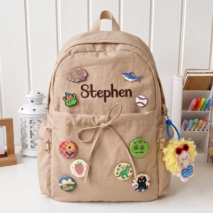 Personalized Kids Backpack with Embroidered Name and Badge Pins sokidsun