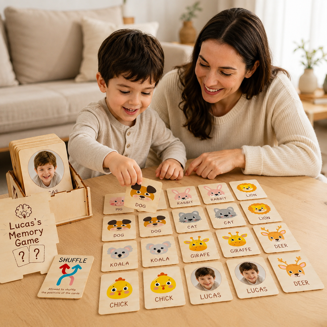 Personalized Wooden Animal Memory Matching Game for Kids 20 Animal Pairs Woodemon