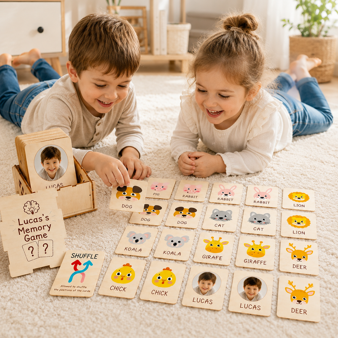 Personalized Wooden Animal Memory Matching Game for Kids 10 Animal Pairs Woodemon