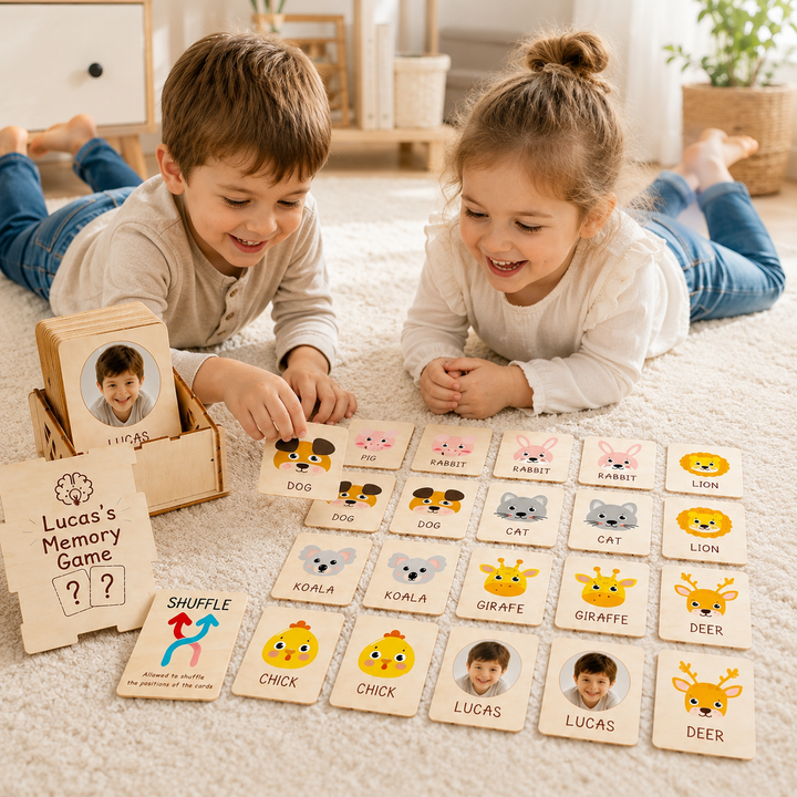 Personalized Wooden Animal Memory Matching Game for Kids 10 Animal Pairs Woodemon