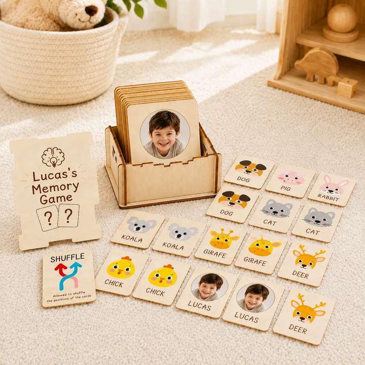 Personalized Wooden Animal Memory Matching Game for Kids 5 Animal Pairs Woodemon