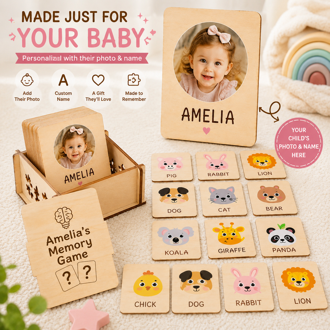 Personalized Wooden Animal Memory Matching Game for Kids 5 Animal Pairs Woodemon