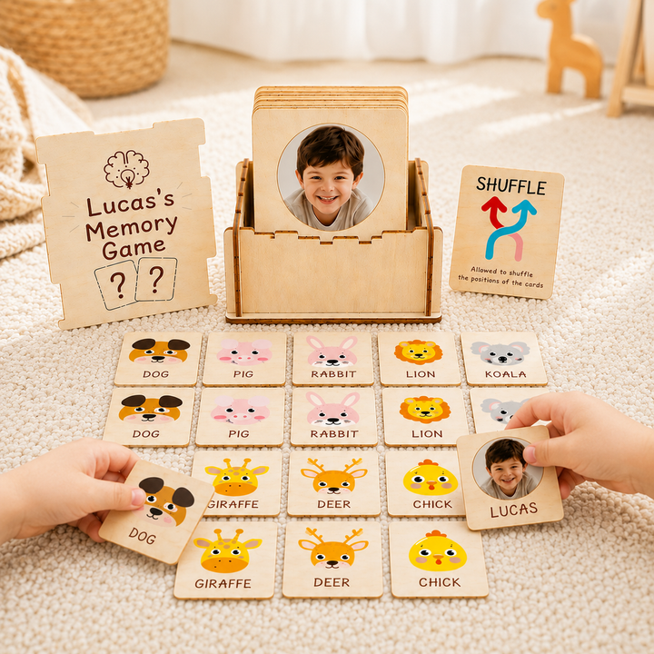 Personalized Wooden Animal Memory Matching Game for Kids 5 Animal Pairs Woodemon