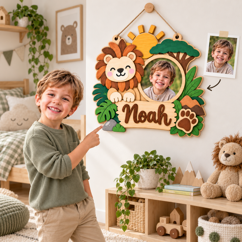 Personalized Kids Name & Photo Sign for Door & Wall Woodemon
