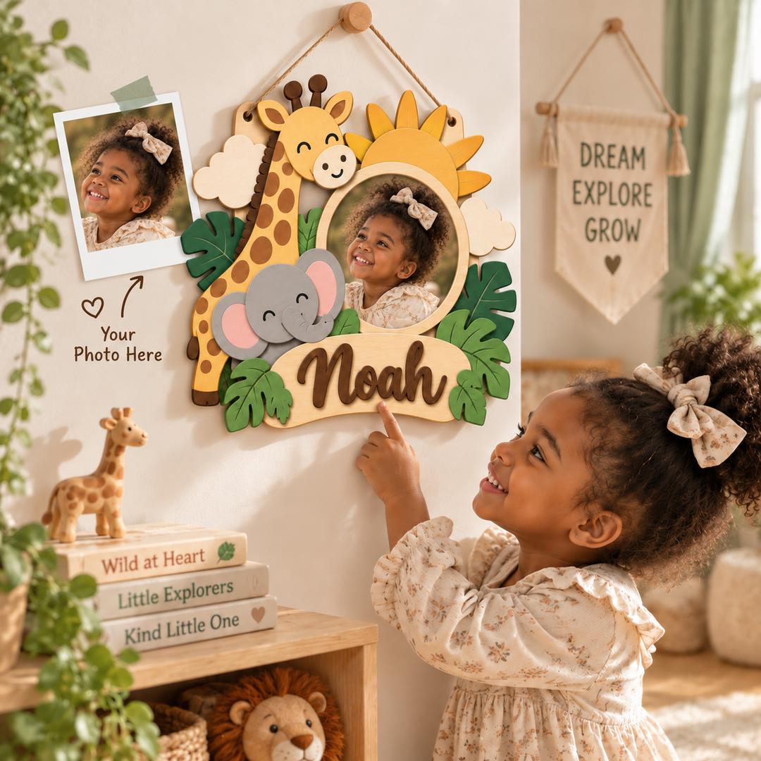 Personalized Kids Name & Photo Sign for Door & Wall Woodemon
