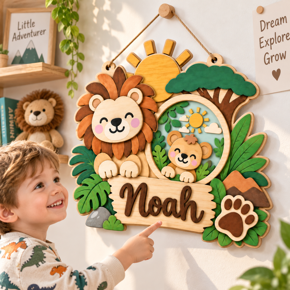 Personalized Kids Name & Photo Sign for Door & Wall Woodemon