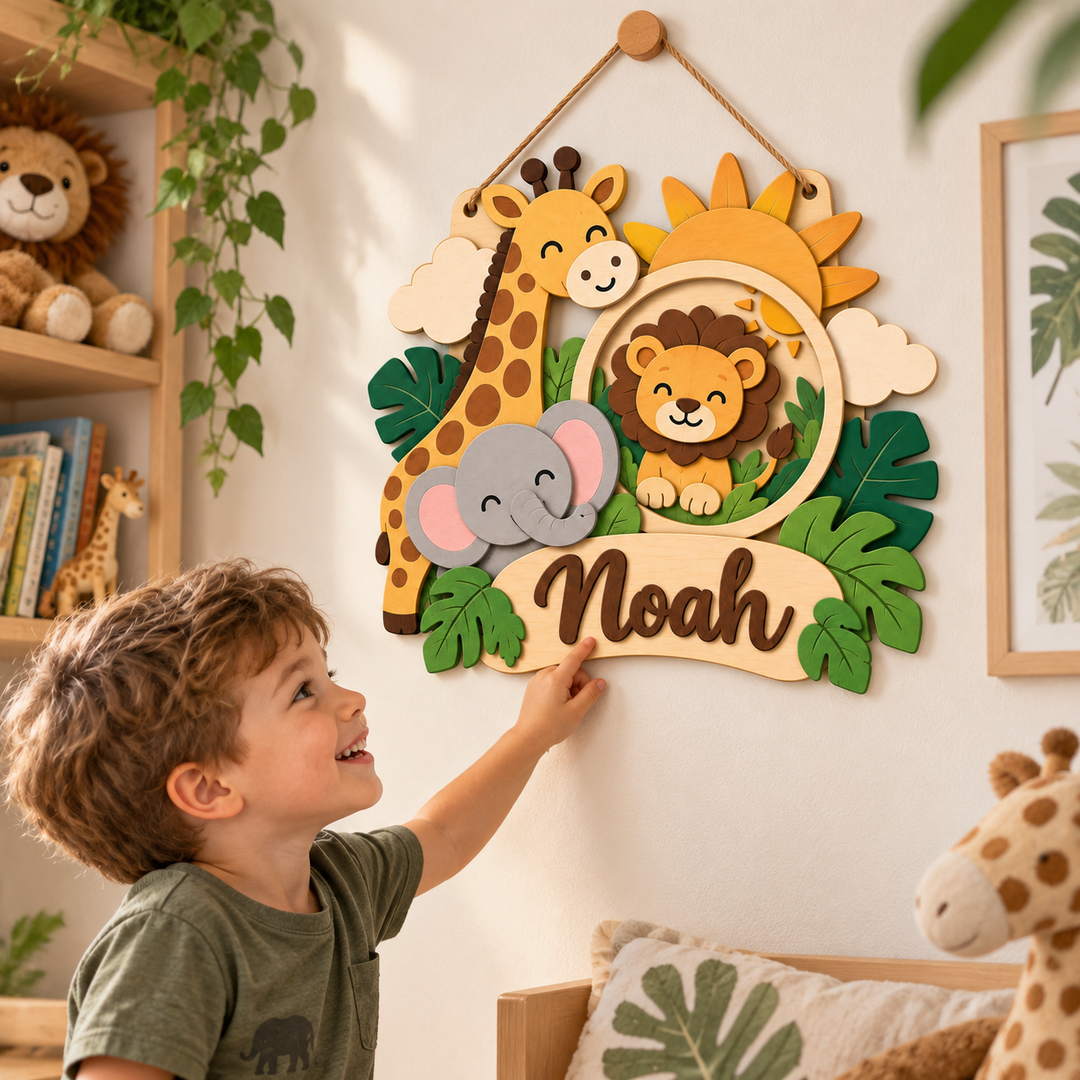 Personalized Kids Name & Photo Sign for Door & Wall Woodemon