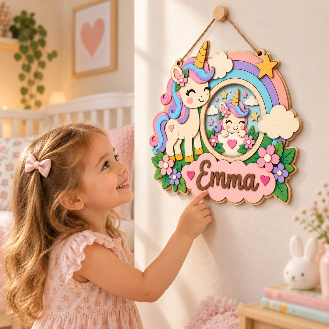 Personalized Kids Name & Photo Sign for Door & Wall Woodemon